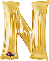 Gold Letter "N" Shaped Mylar Supershape Balloon 34 Inch